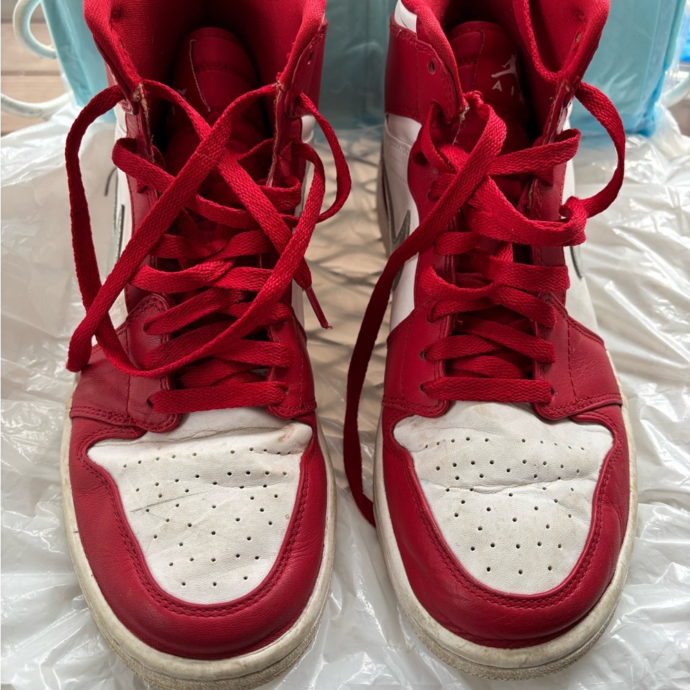 Jordan Red and White High-Top Sneakers